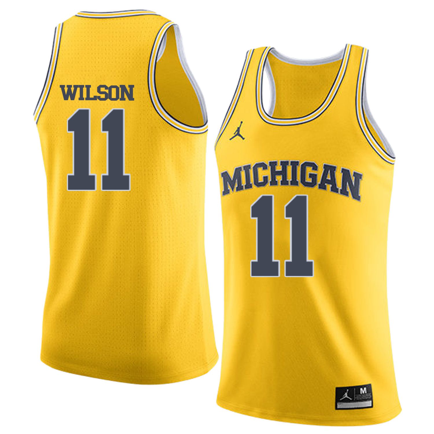 Men Jordan University of Michigan Basketball Yellow #11 Wilson Customized NCAA Jerseys